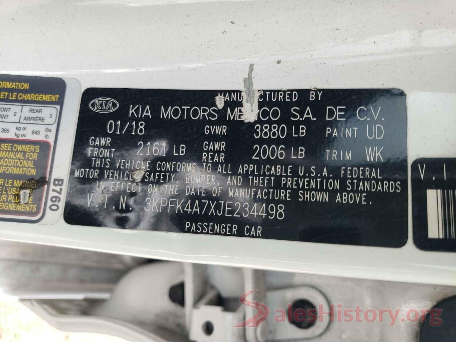 3KPFK4A7XJE234498 2018 KIA FORTE