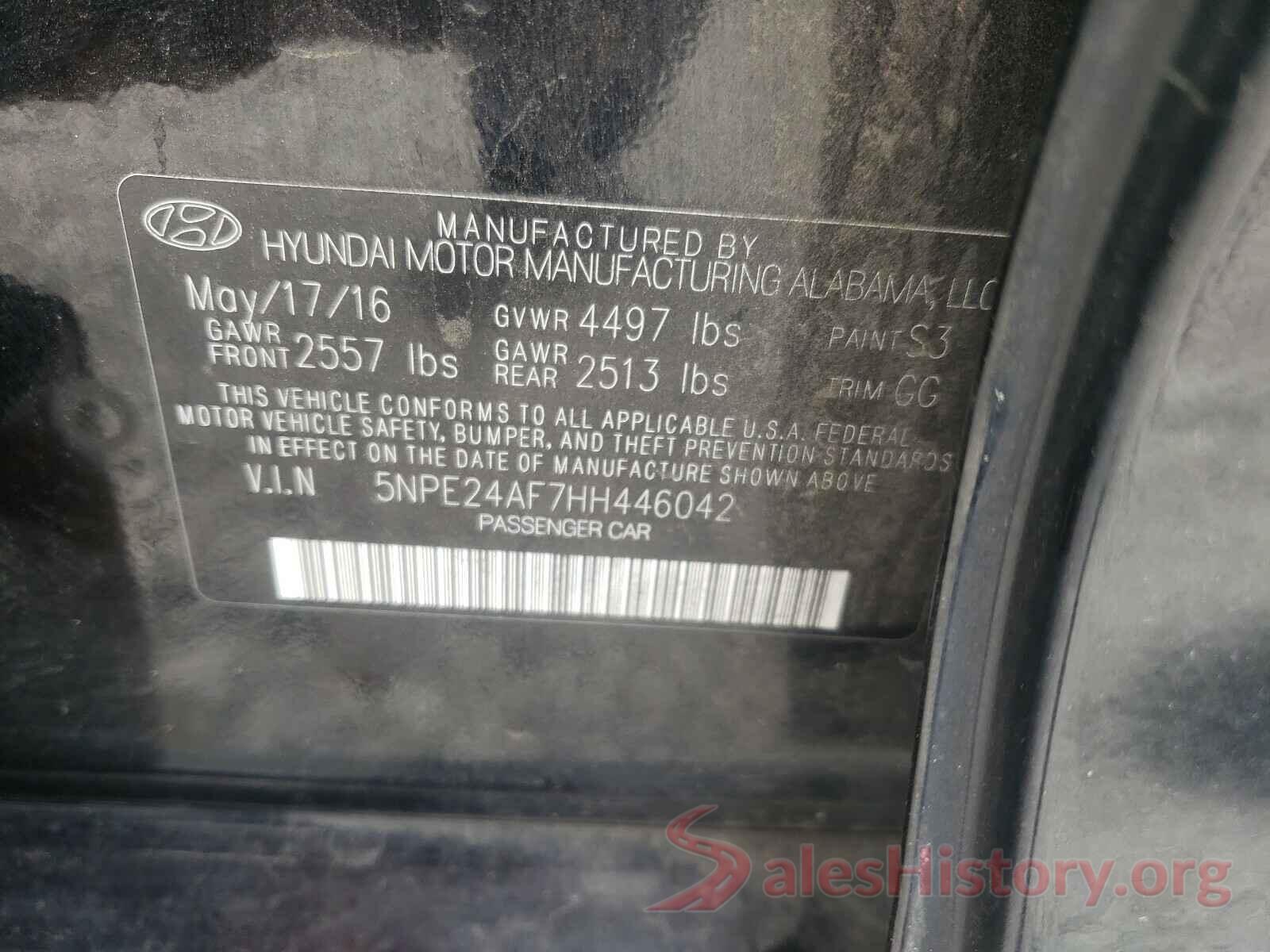 5NPE24AF7HH446042 2017 HYUNDAI SONATA