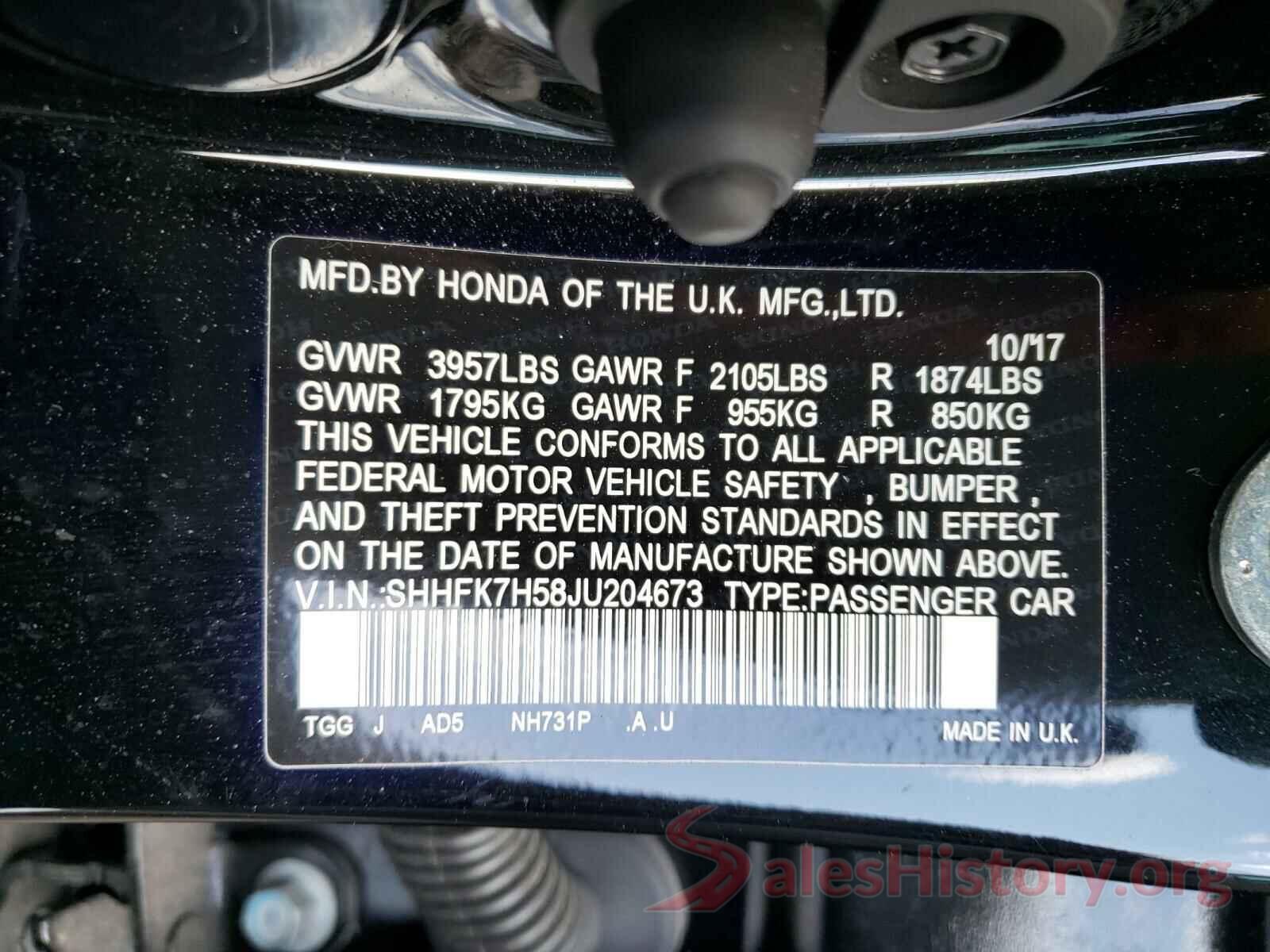 SHHFK7H58JU204673 2018 HONDA CIVIC