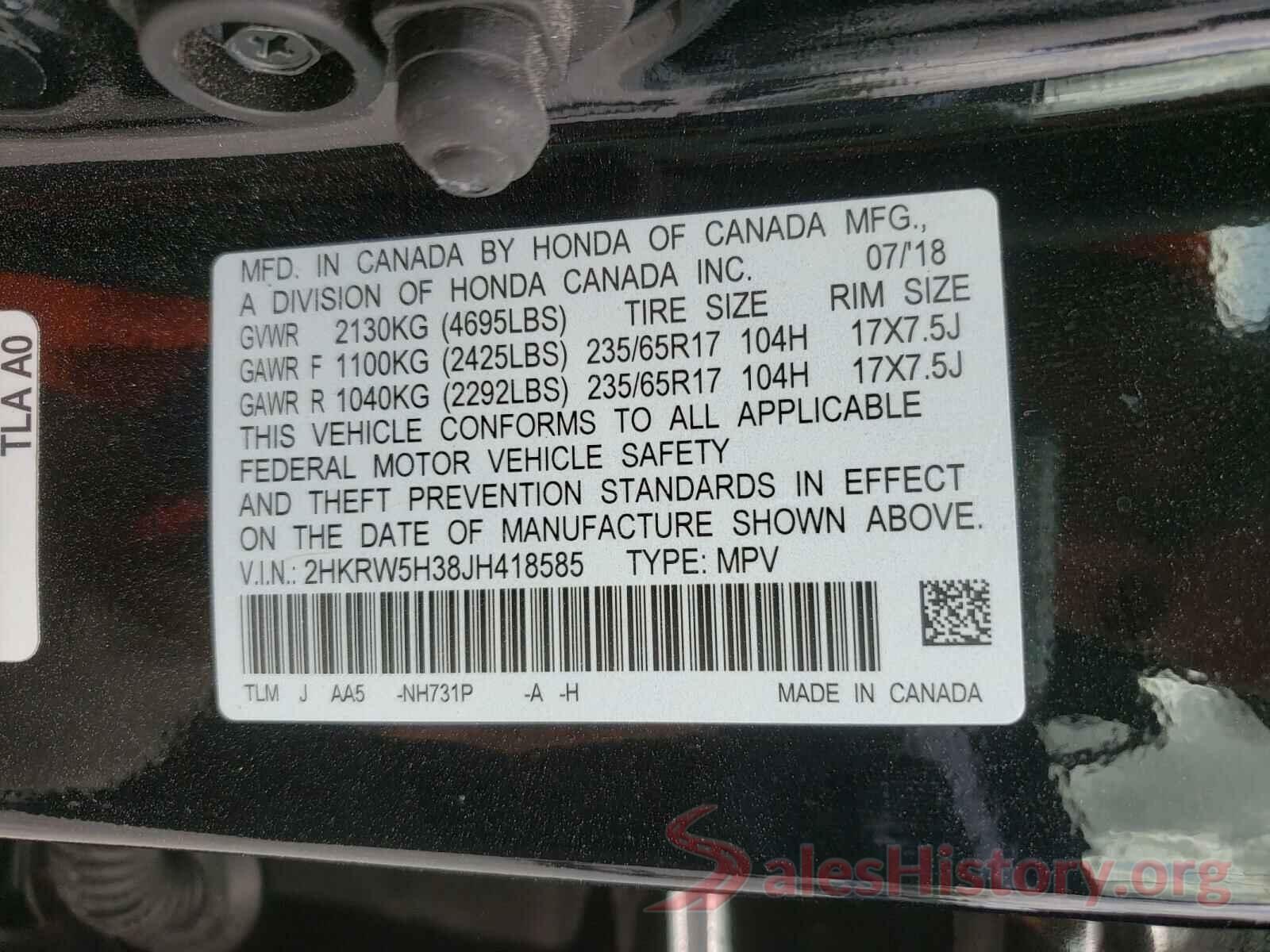 2HKRW5H38JH418585 2018 HONDA CRV