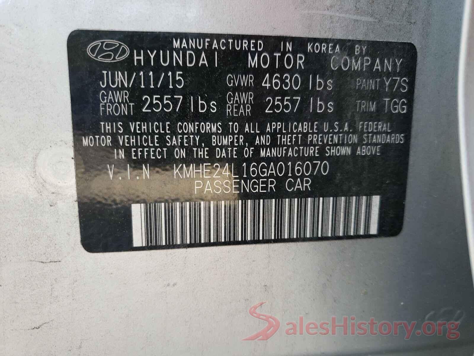 KMHE24L16GA016070 2016 HYUNDAI SONATA