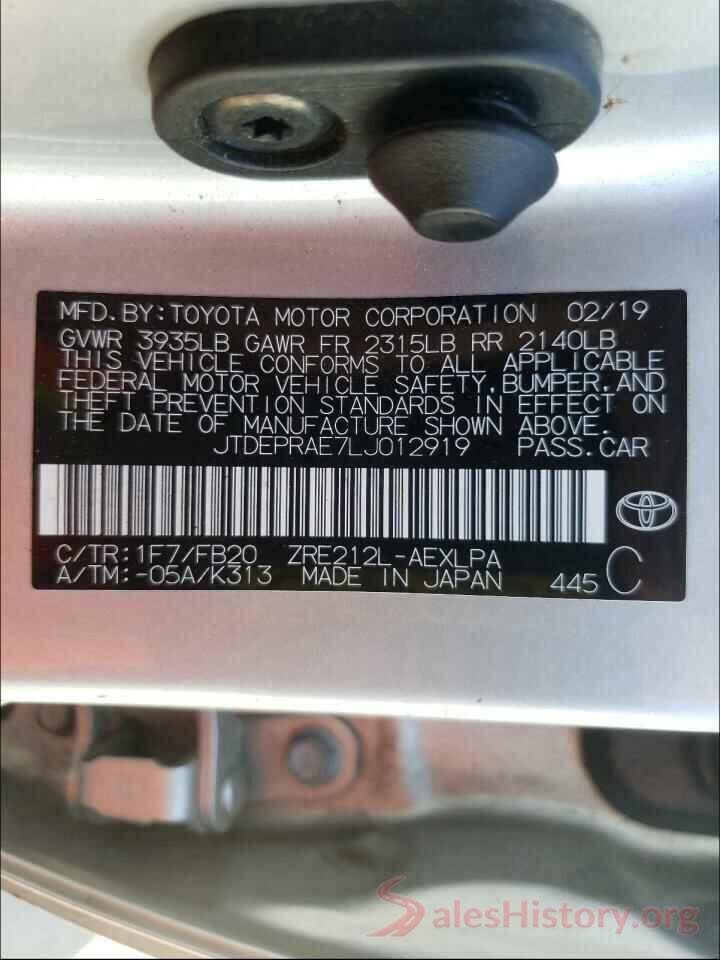 JTDEPRAE7LJ012919 2020 TOYOTA COROLLA