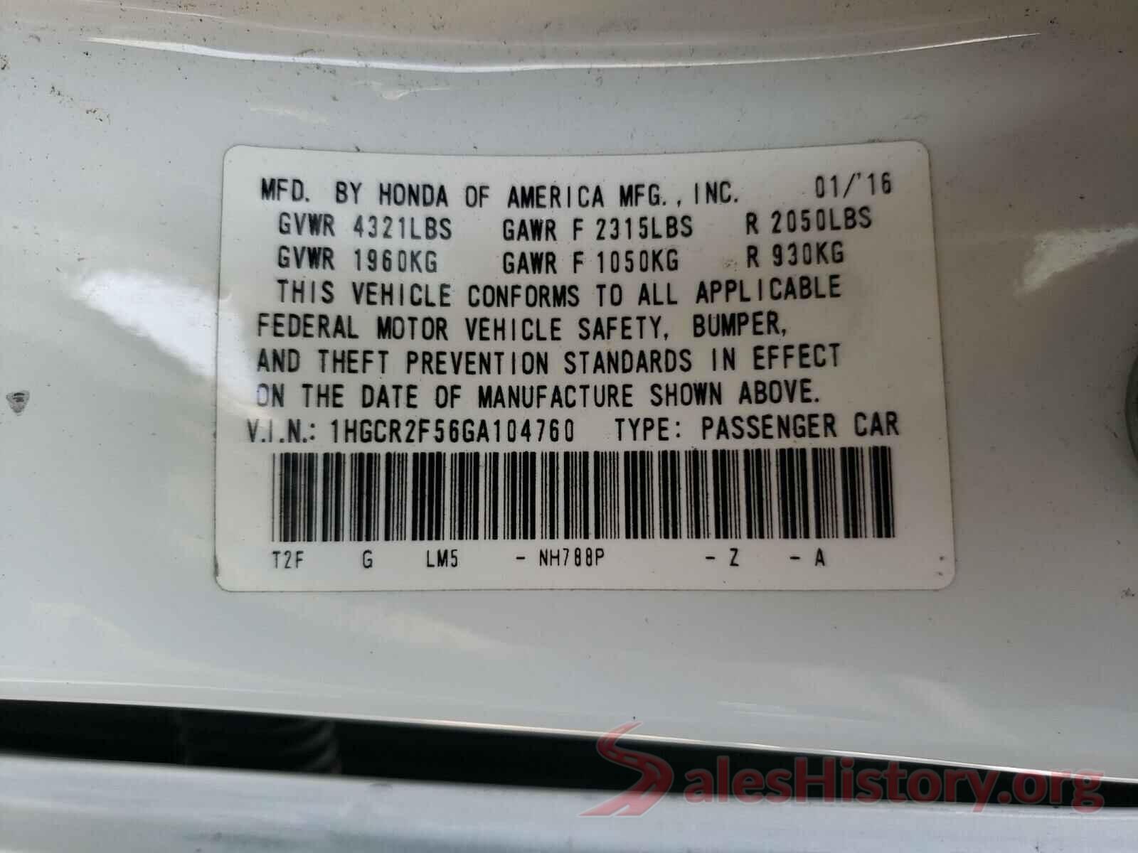 1HGCR2F56GA104760 2016 HONDA ACCORD