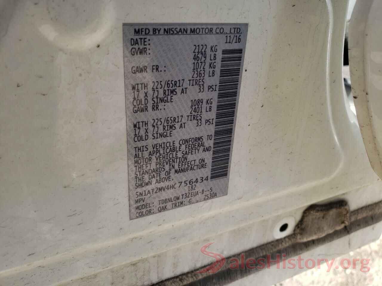 5N1AT2MV4HC756434 2017 NISSAN ROGUE