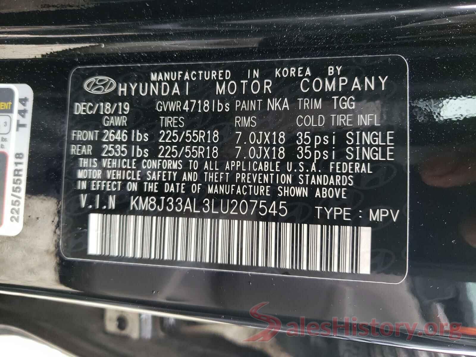 KM8J33AL3LU207545 2020 HYUNDAI TUCSON