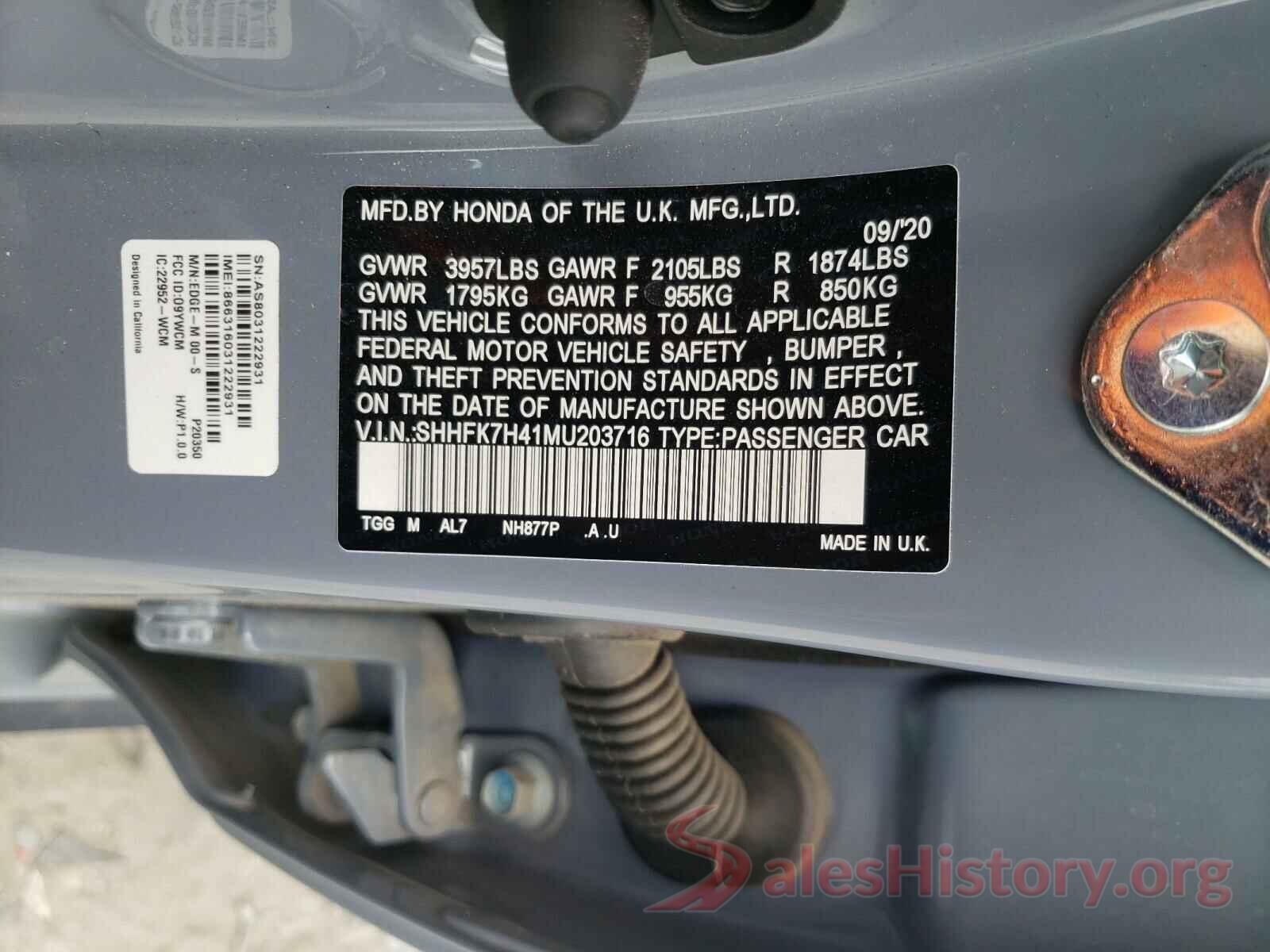 SHHFK7H41MU203716 2021 HONDA CIVIC