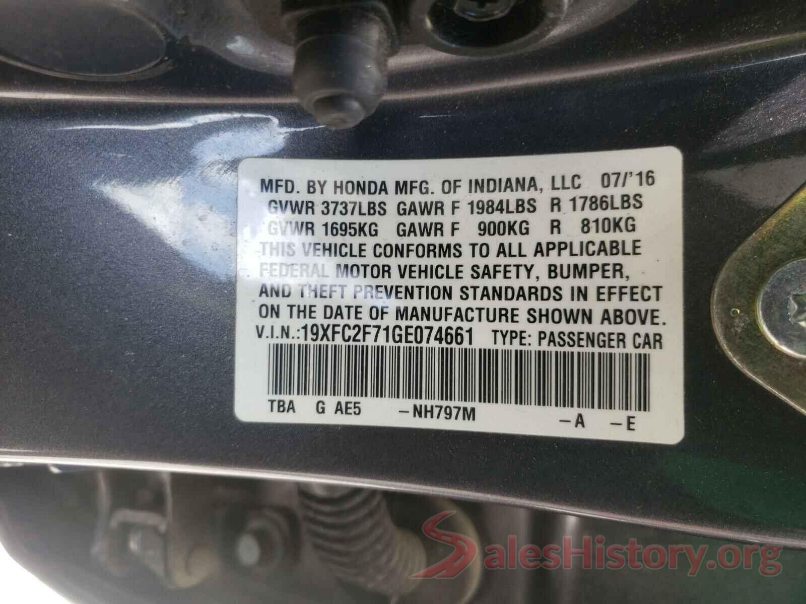 19XFC2F71GE074661 2016 HONDA CIVIC