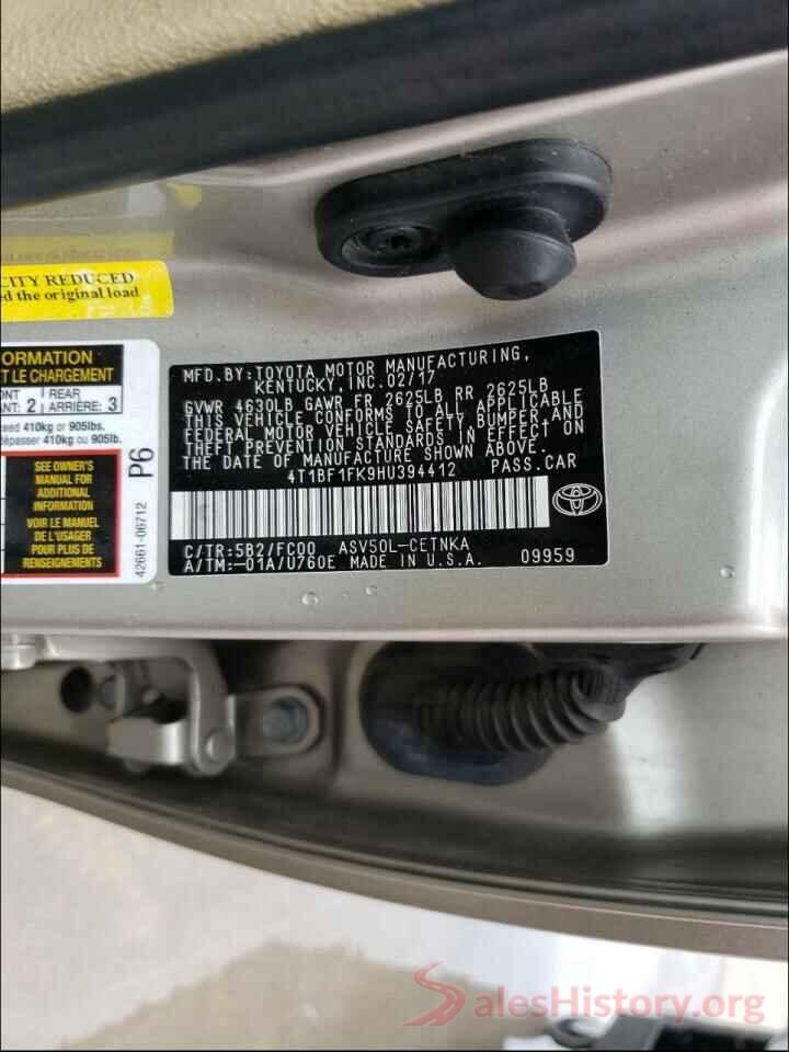 4T1BF1FK9HU394412 2017 TOYOTA CAMRY