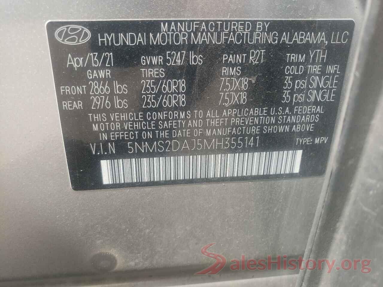 5NMS2DAJ5MH355141 2021 HYUNDAI SANTA FE