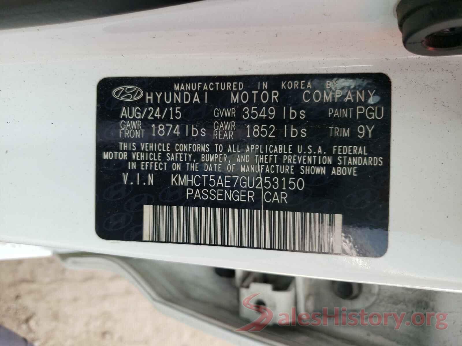 KMHCT5AE7GU253150 2016 HYUNDAI ACCENT