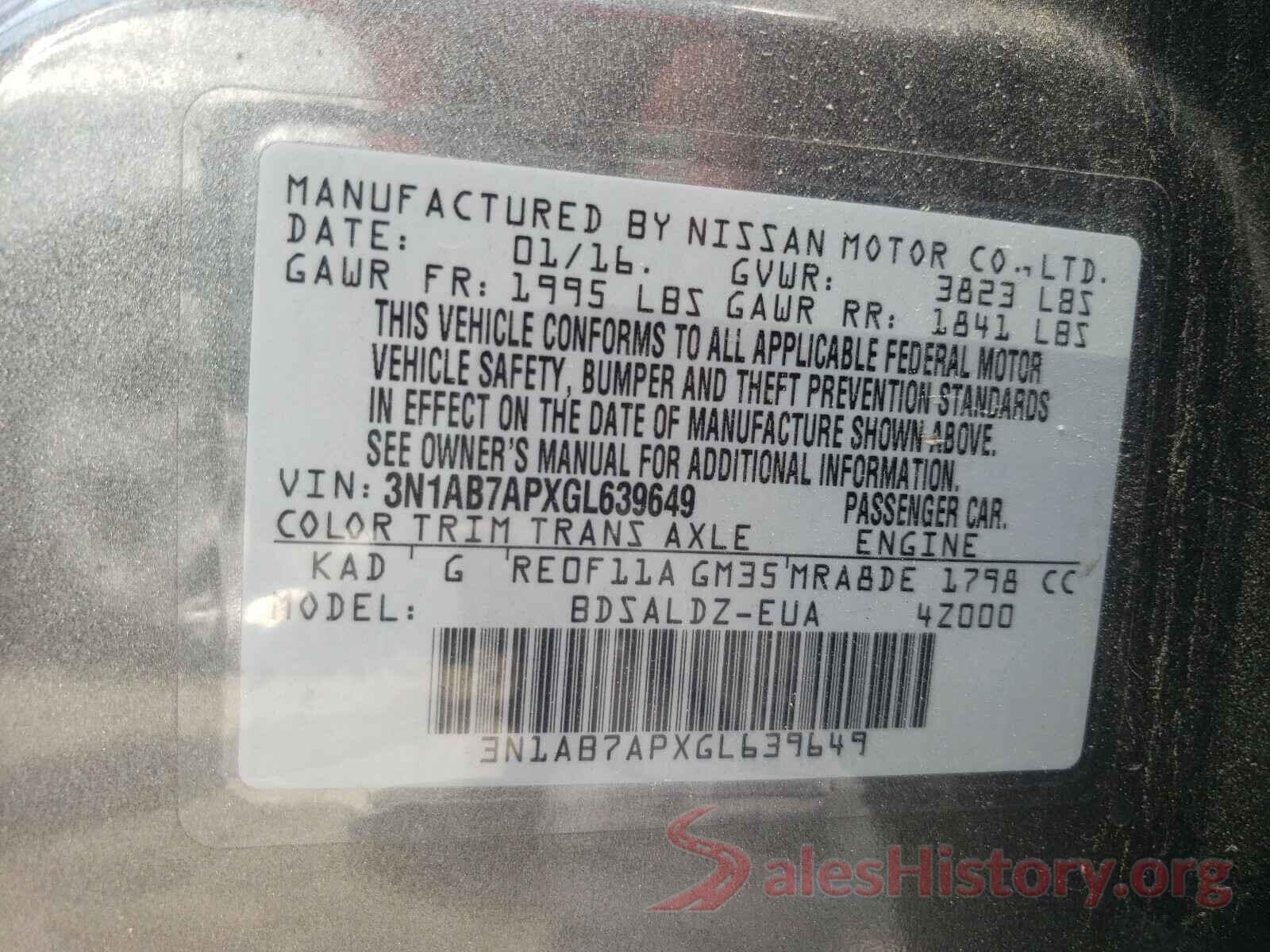 3N1AB7APXGL639649 2016 NISSAN SENTRA