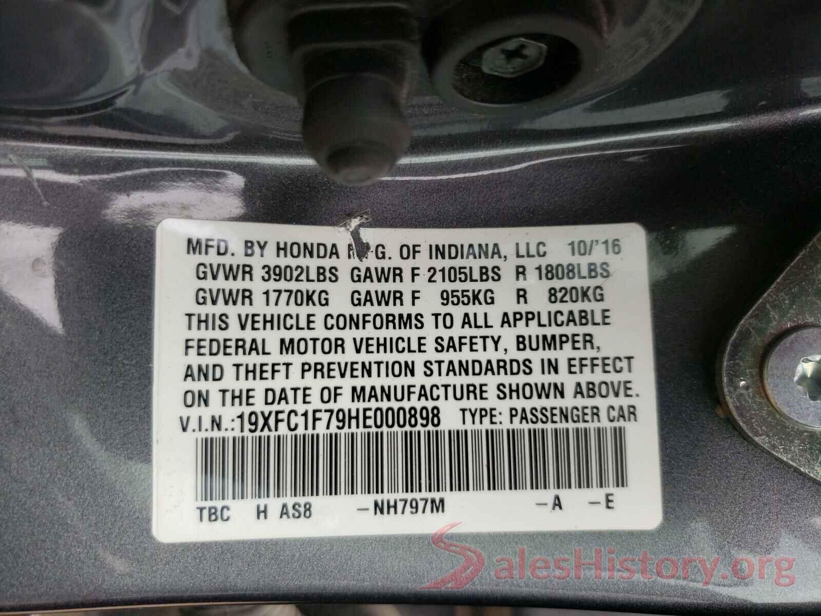 19XFC1F79HE000898 2017 HONDA CIVIC