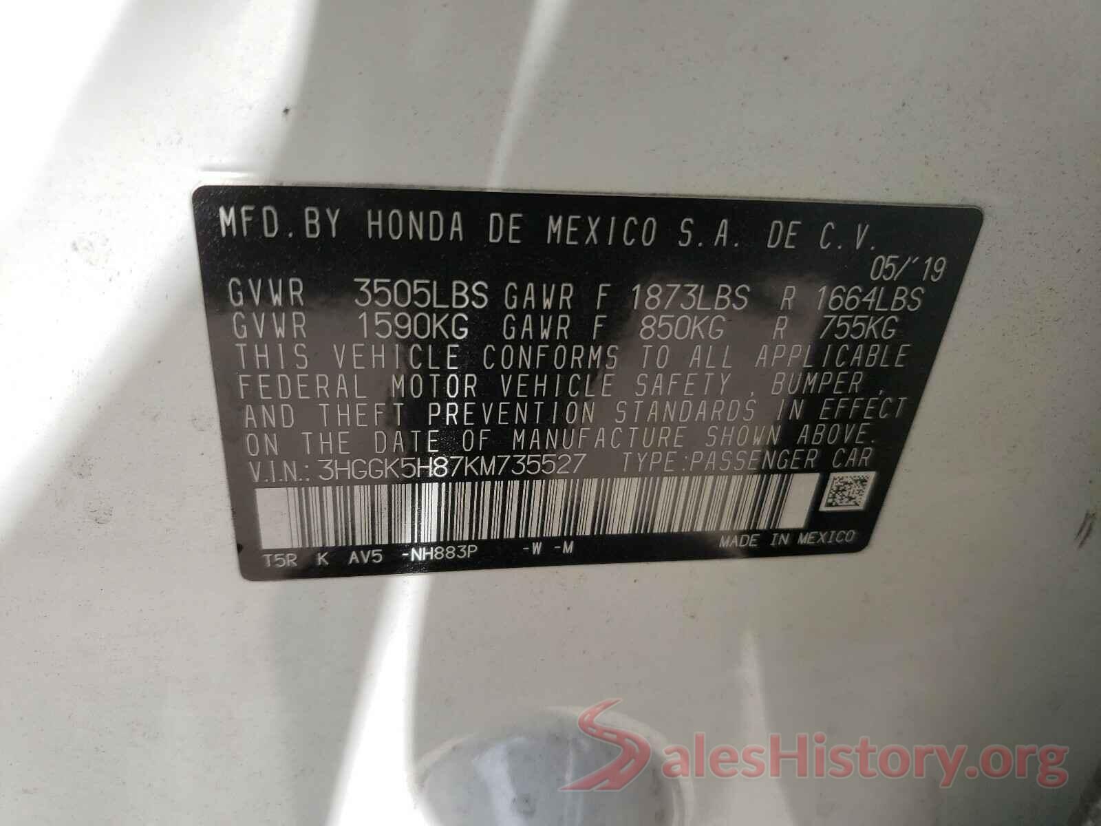 3HGGK5H87KM735527 2019 HONDA FIT