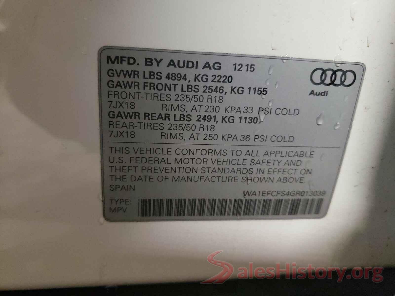 WA1EFCFS4GR013039 2016 AUDI Q3