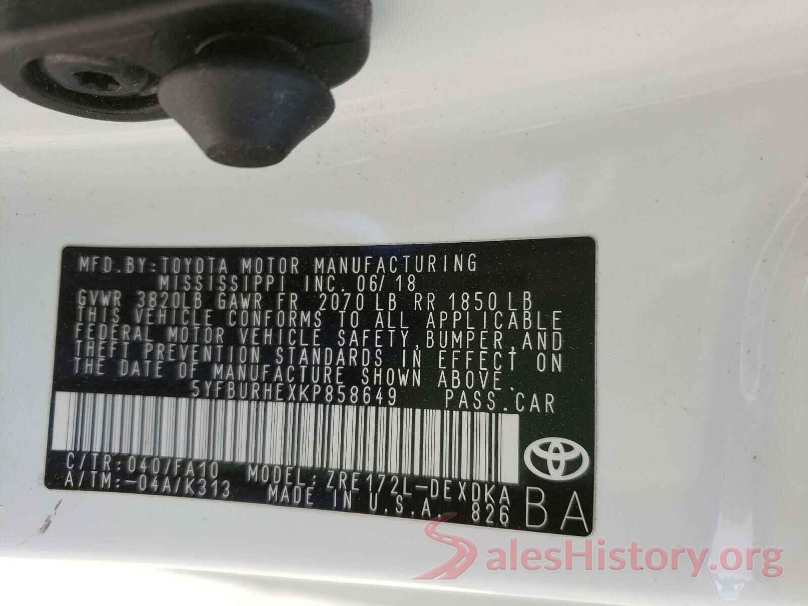 5YFBURHEXKP858649 2019 TOYOTA COROLLA