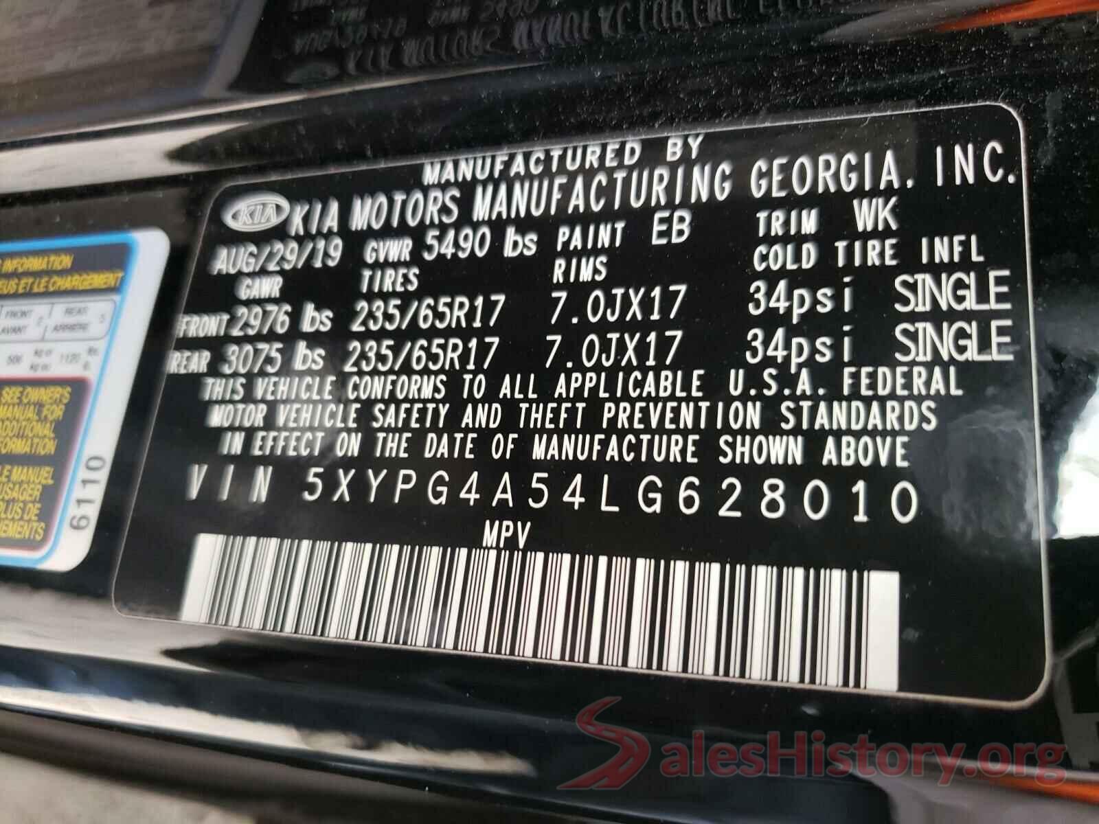 5XYPG4A54LG628010 2020 KIA SORENTO