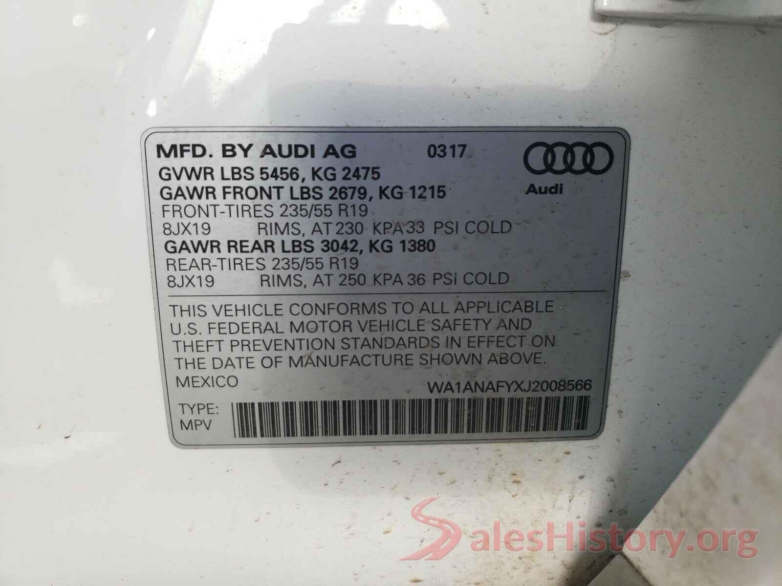 WA1ANAFYXJ2008566 2018 AUDI Q5