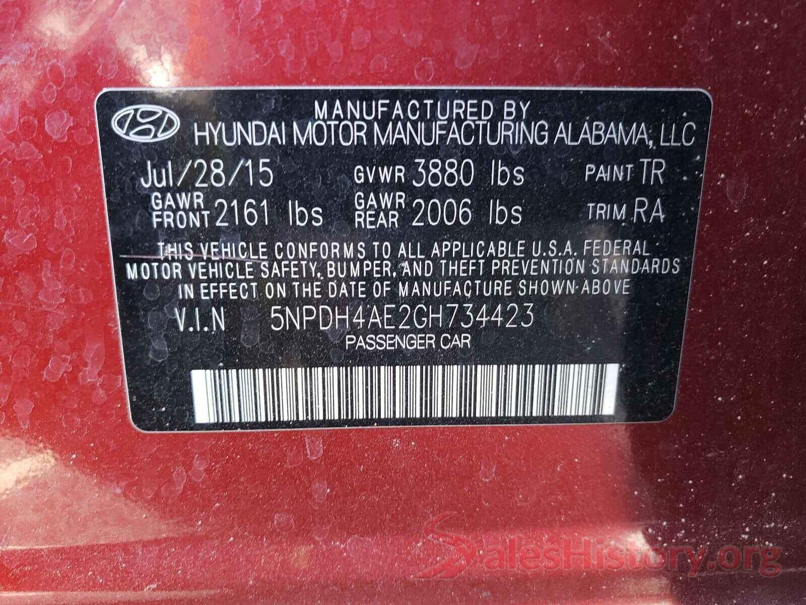 5NPDH4AE2GH734423 2016 HYUNDAI ELANTRA