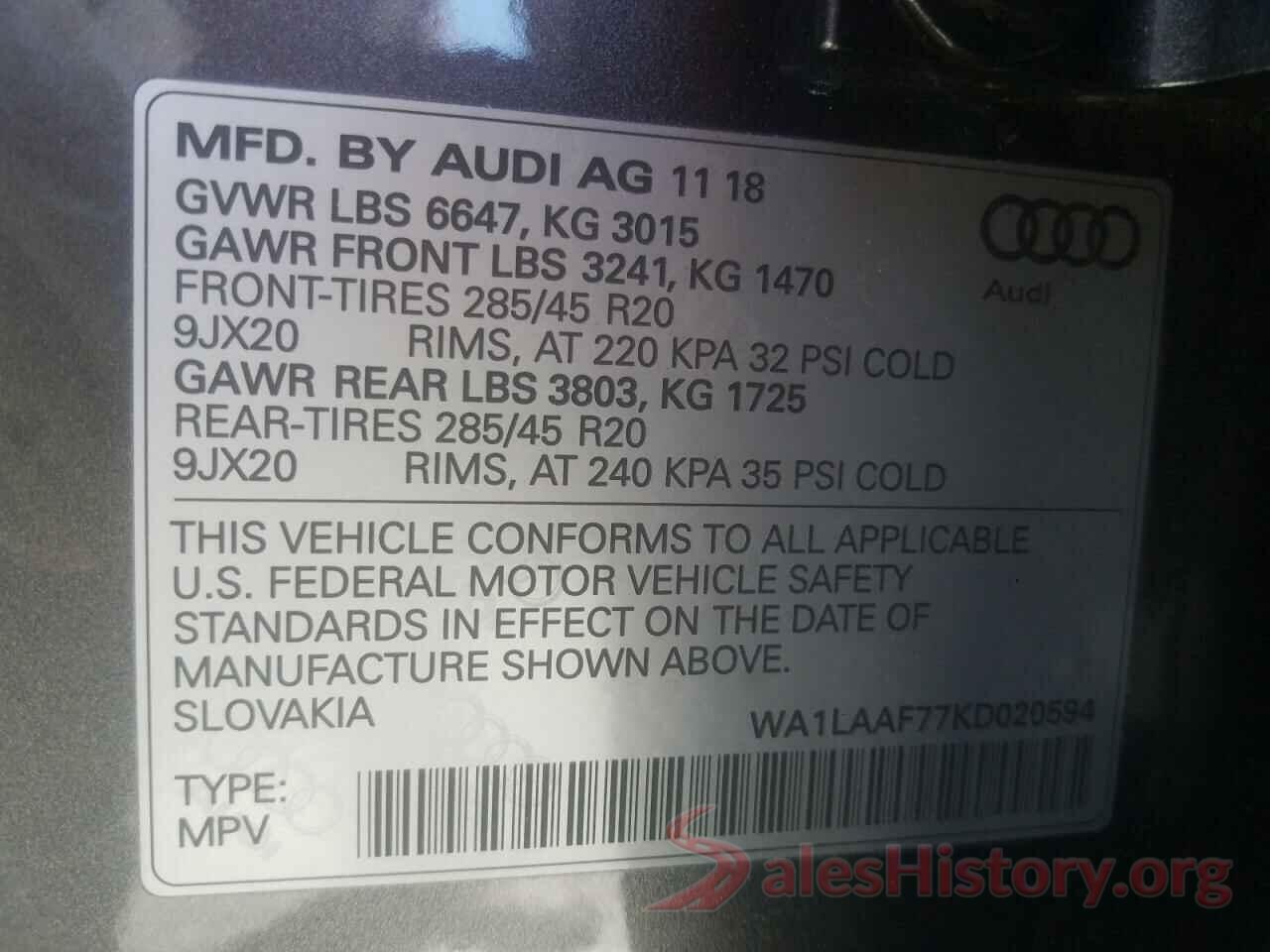 WA1LAAF77KD020594 2019 AUDI Q7