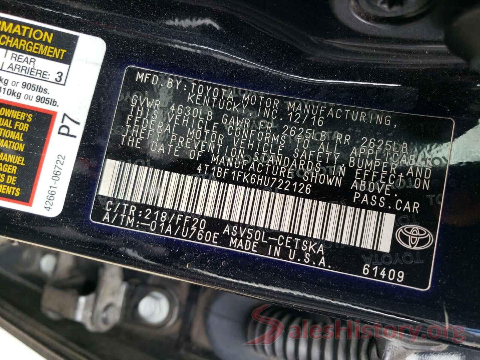 4T1BF1FK6HU722126 2017 TOYOTA CAMRY