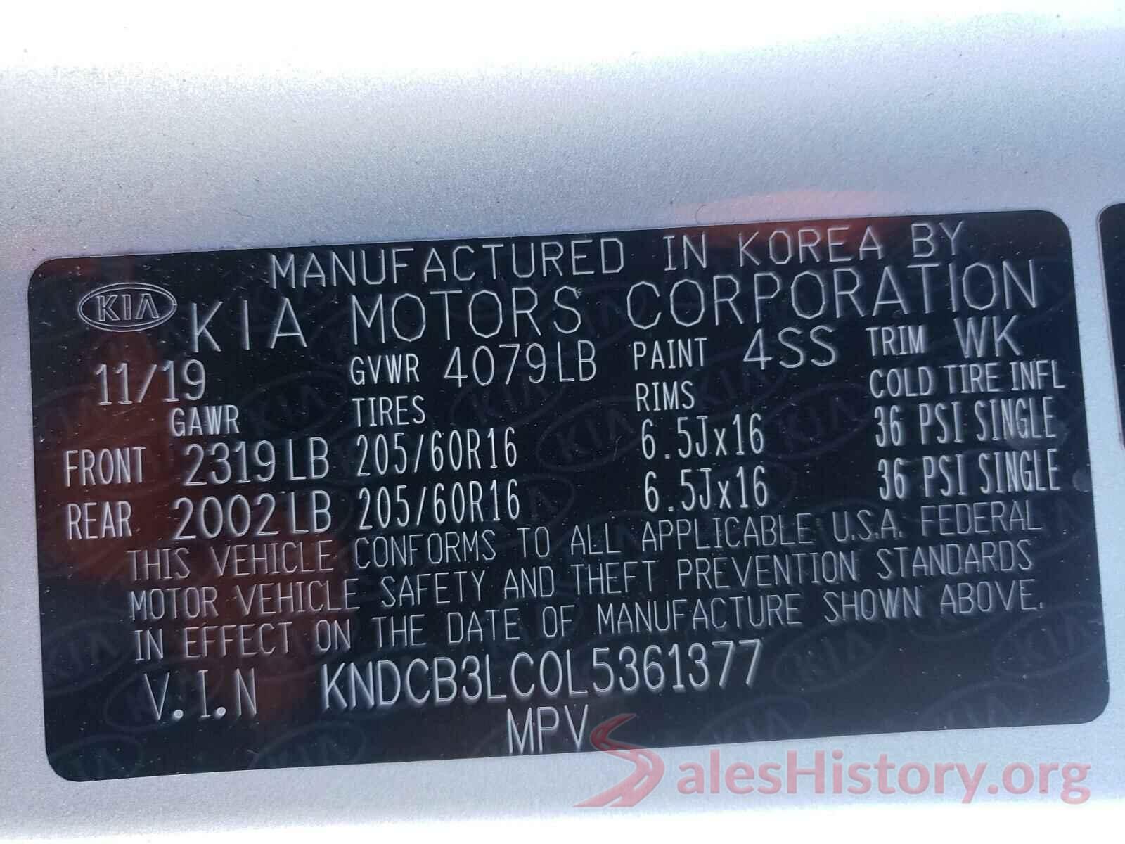 KNDCB3LC0L5361377 2020 KIA NIRO