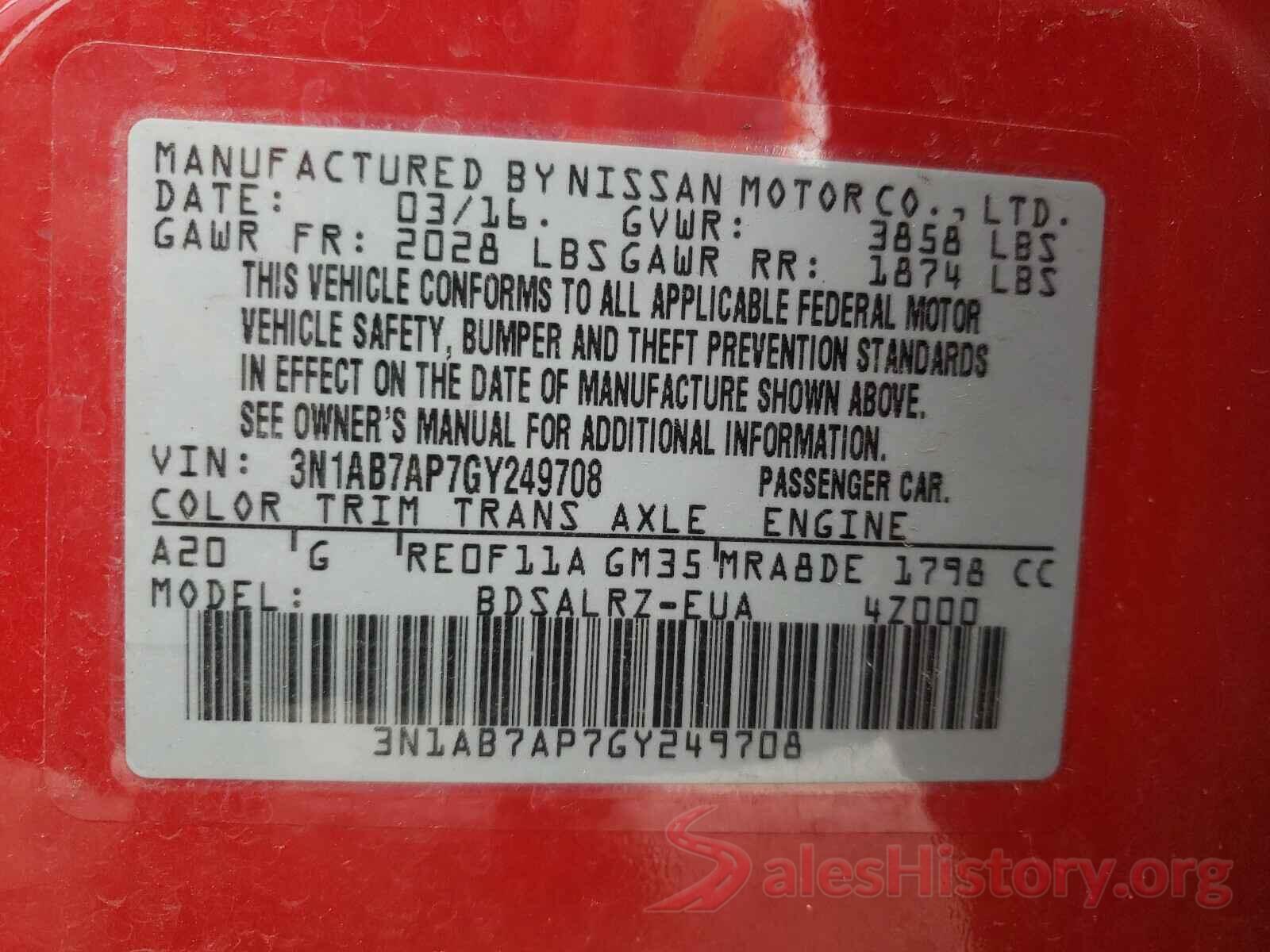 3N1AB7AP7GY249708 2016 NISSAN SENTRA