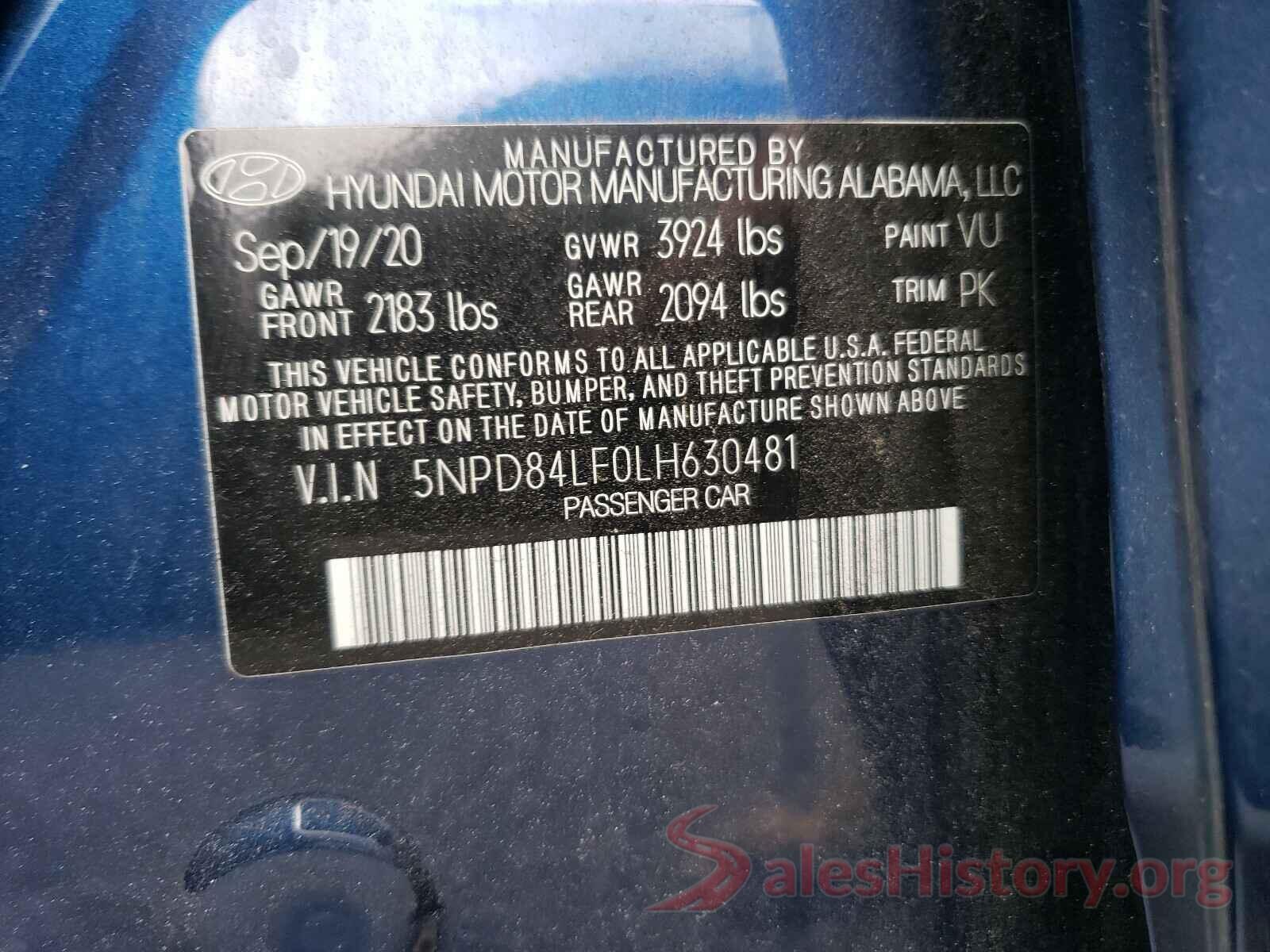 5NPD84LF0LH630481 2020 HYUNDAI ELANTRA