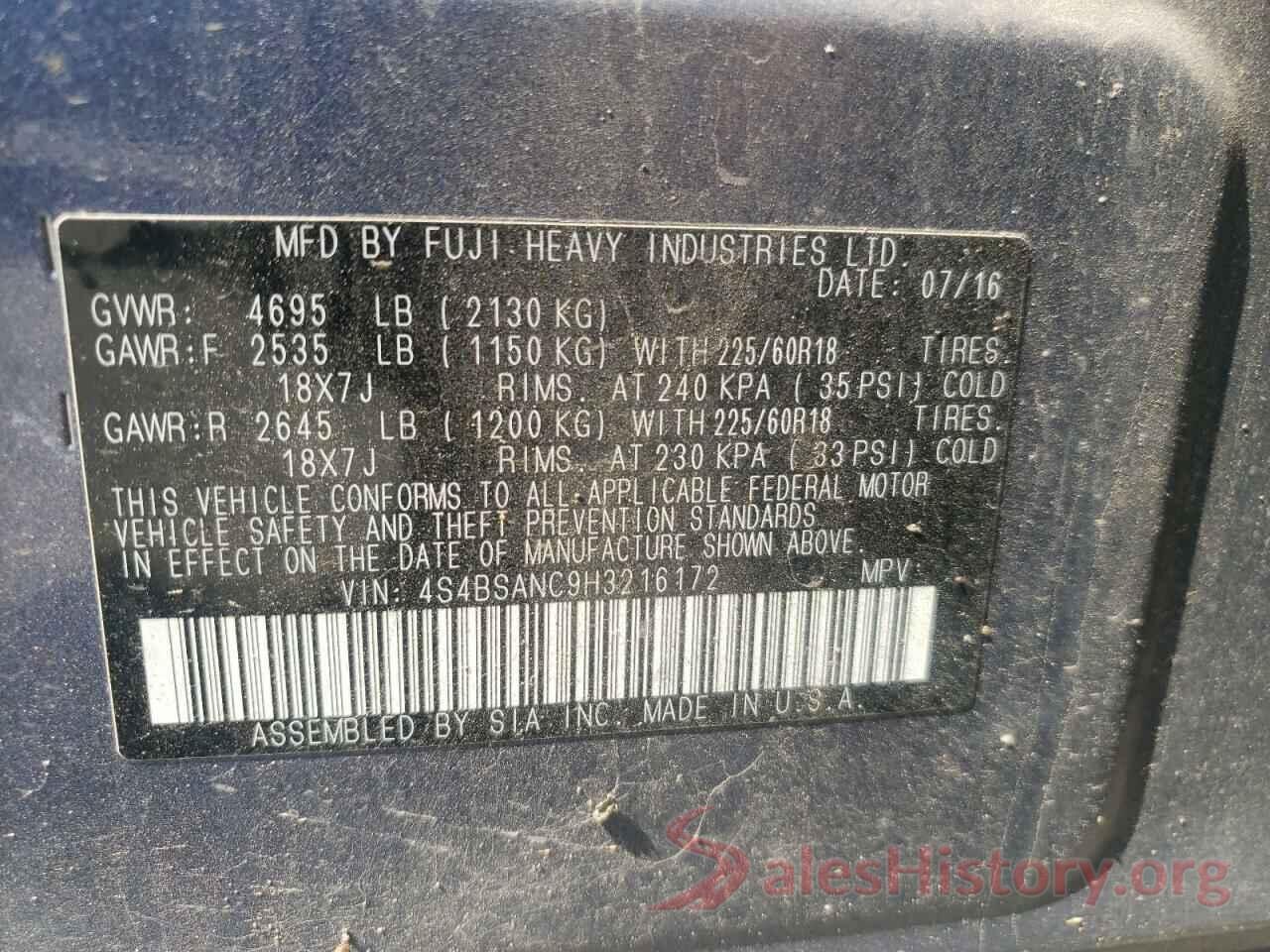 4S4BSANC9H3216172 2017 SUBARU OUTBACK