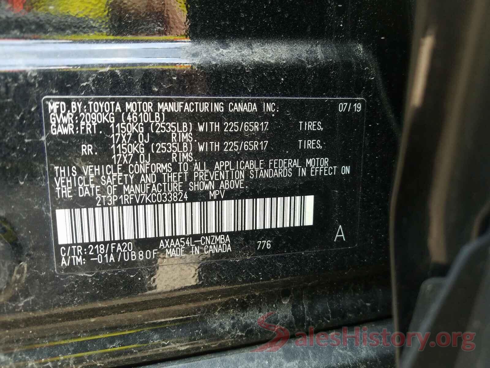 2T3P1RFV7KC033824 2019 TOYOTA RAV4