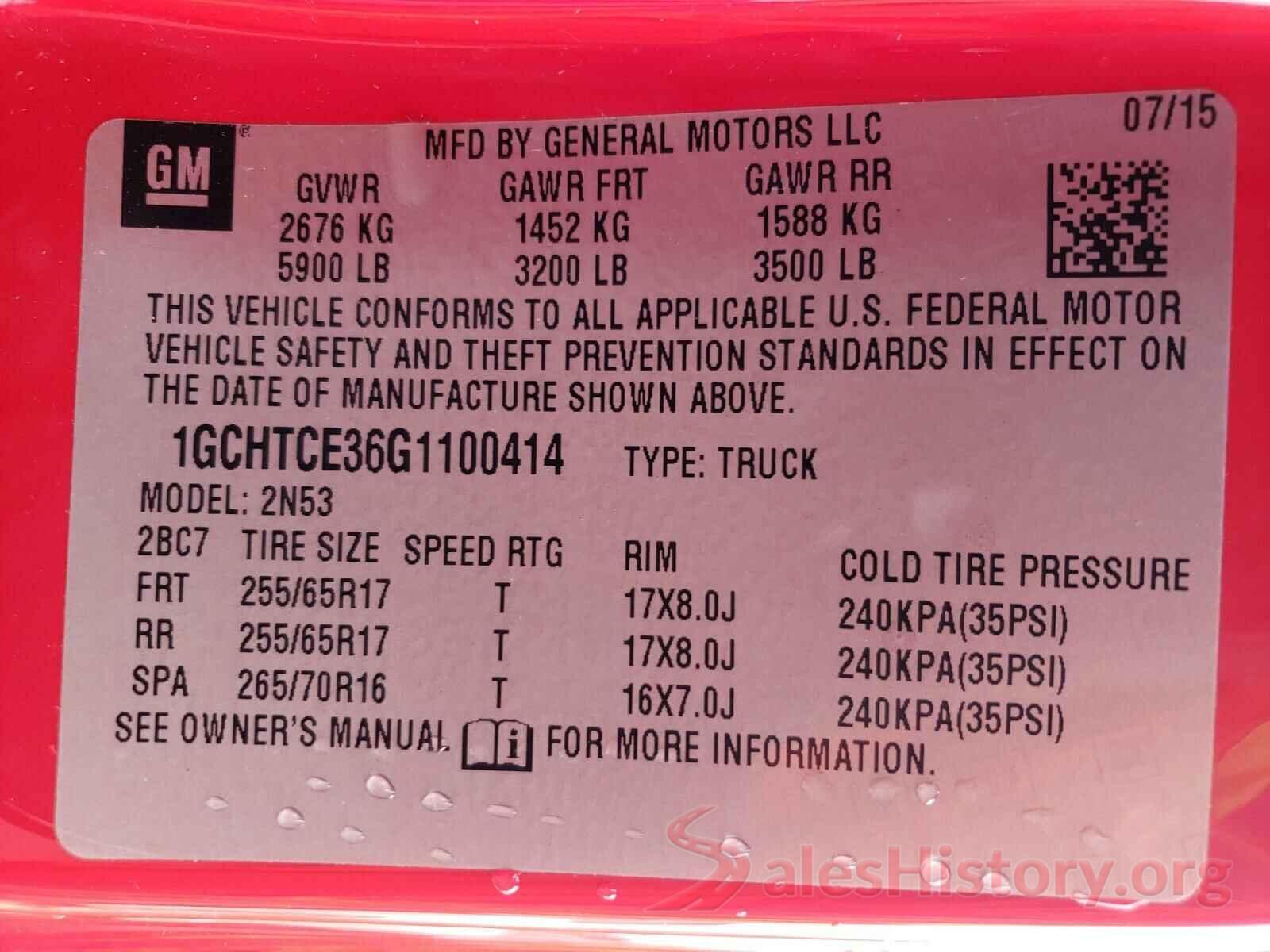 1GCHTCE36G1100414 2016 CHEVROLET COLORADO