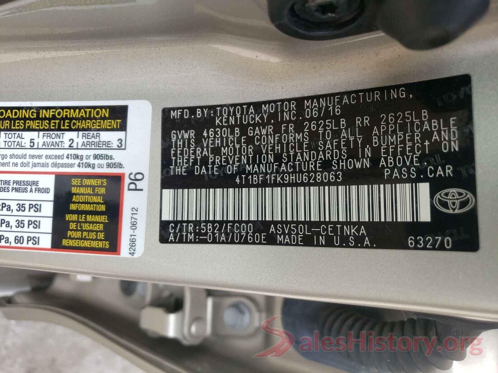 4T1BF1FK9HU628063 2017 TOYOTA CAMRY