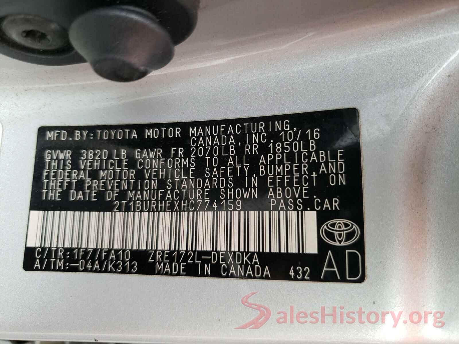 2T1BURHEXHC774159 2017 TOYOTA COROLLA