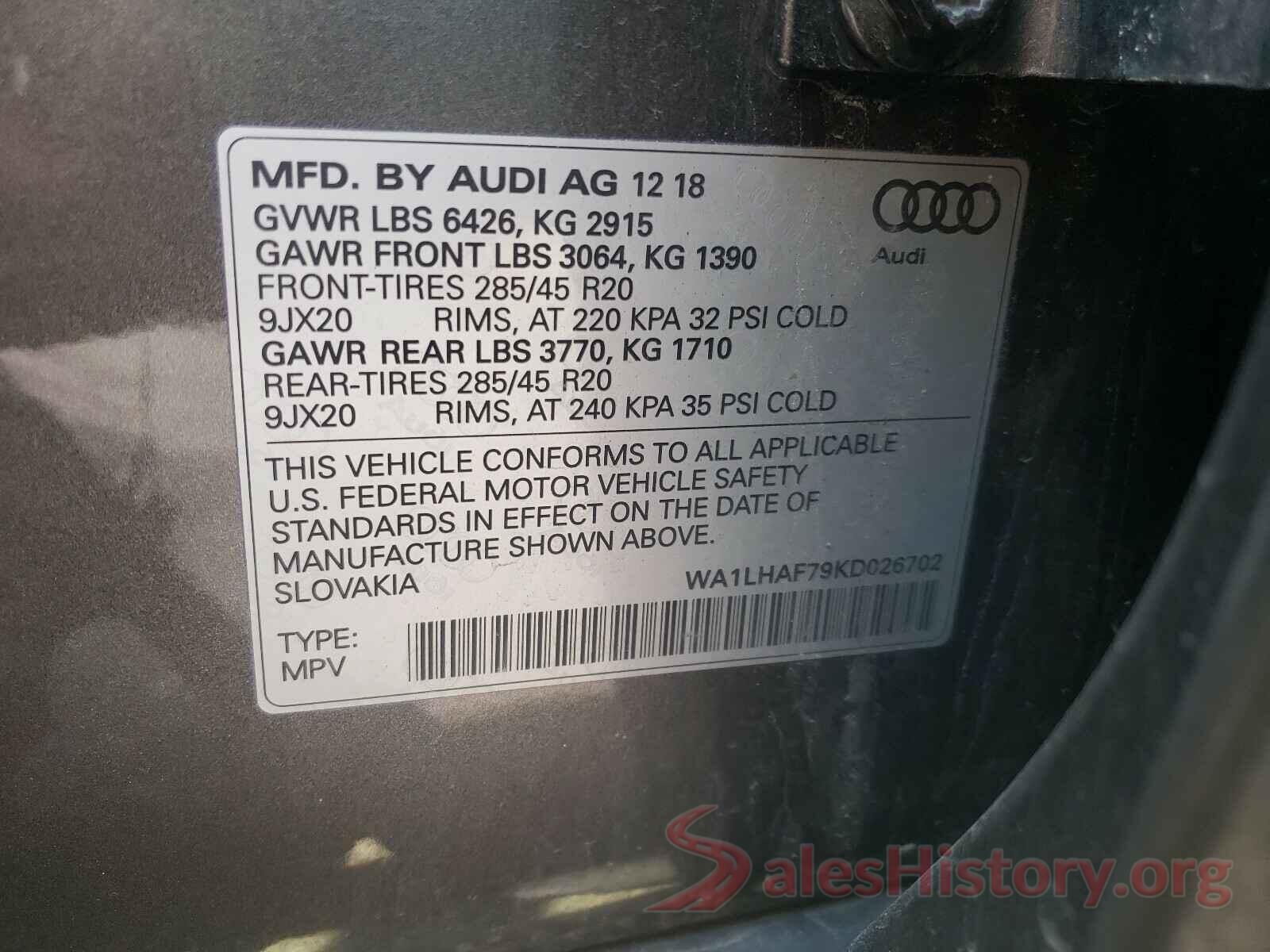 WA1LHAF79KD026702 2019 AUDI Q7