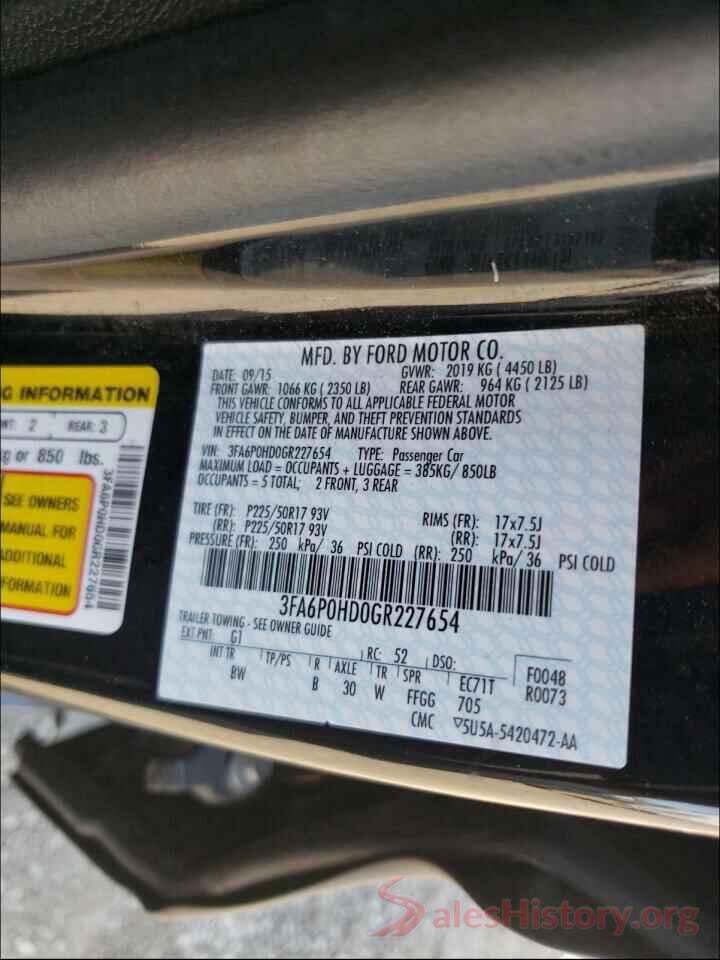 3FA6P0HD0GR227654 2016 FORD FUSION