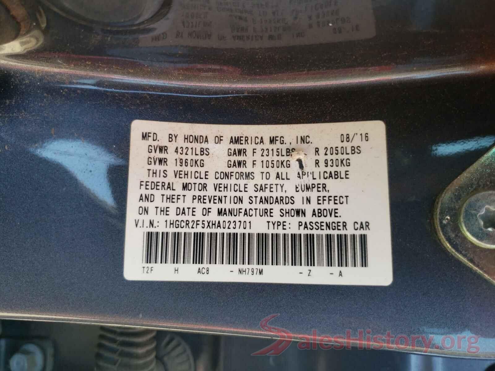 1HGCR2F5XHA023701 2017 HONDA ACCORD