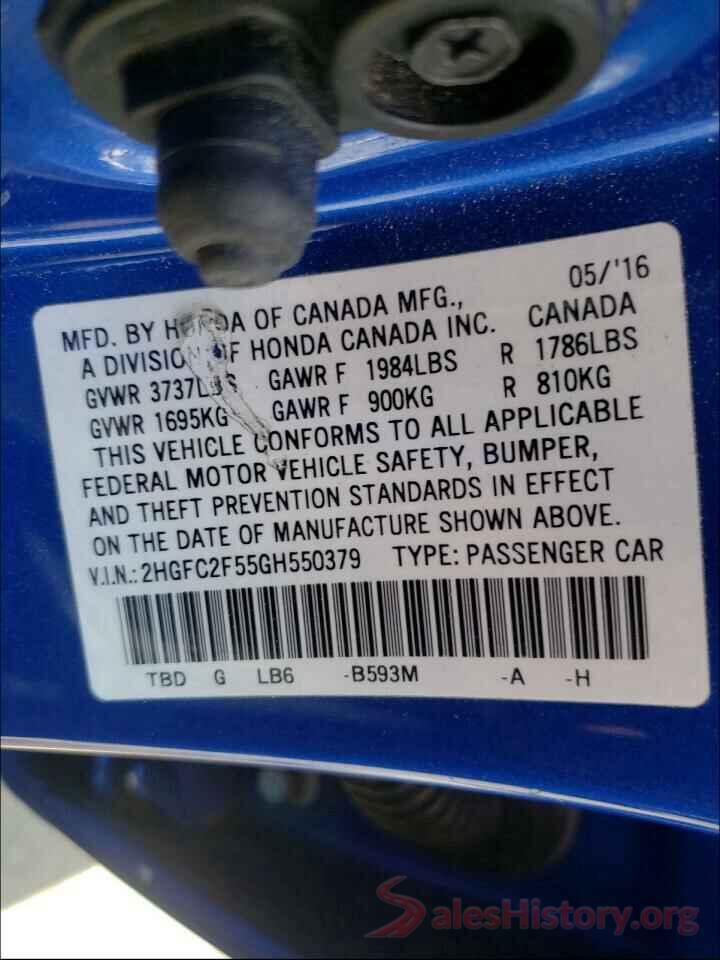 2HGFC2F55GH550379 2016 HONDA CIVIC