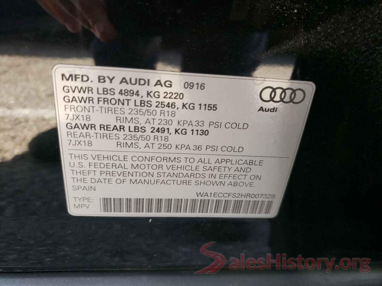 WA1ECCFS2HR007329 2017 AUDI Q3