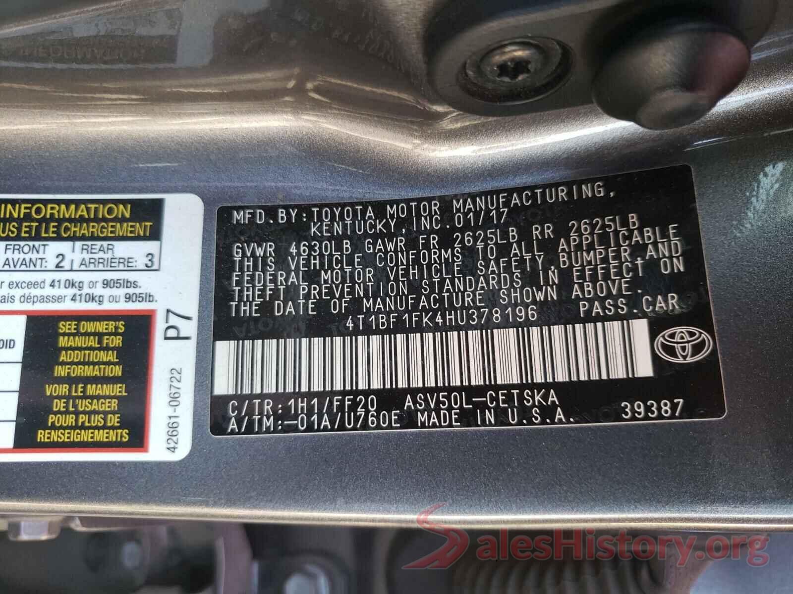 4T1BF1FK4HU378196 2017 TOYOTA CAMRY