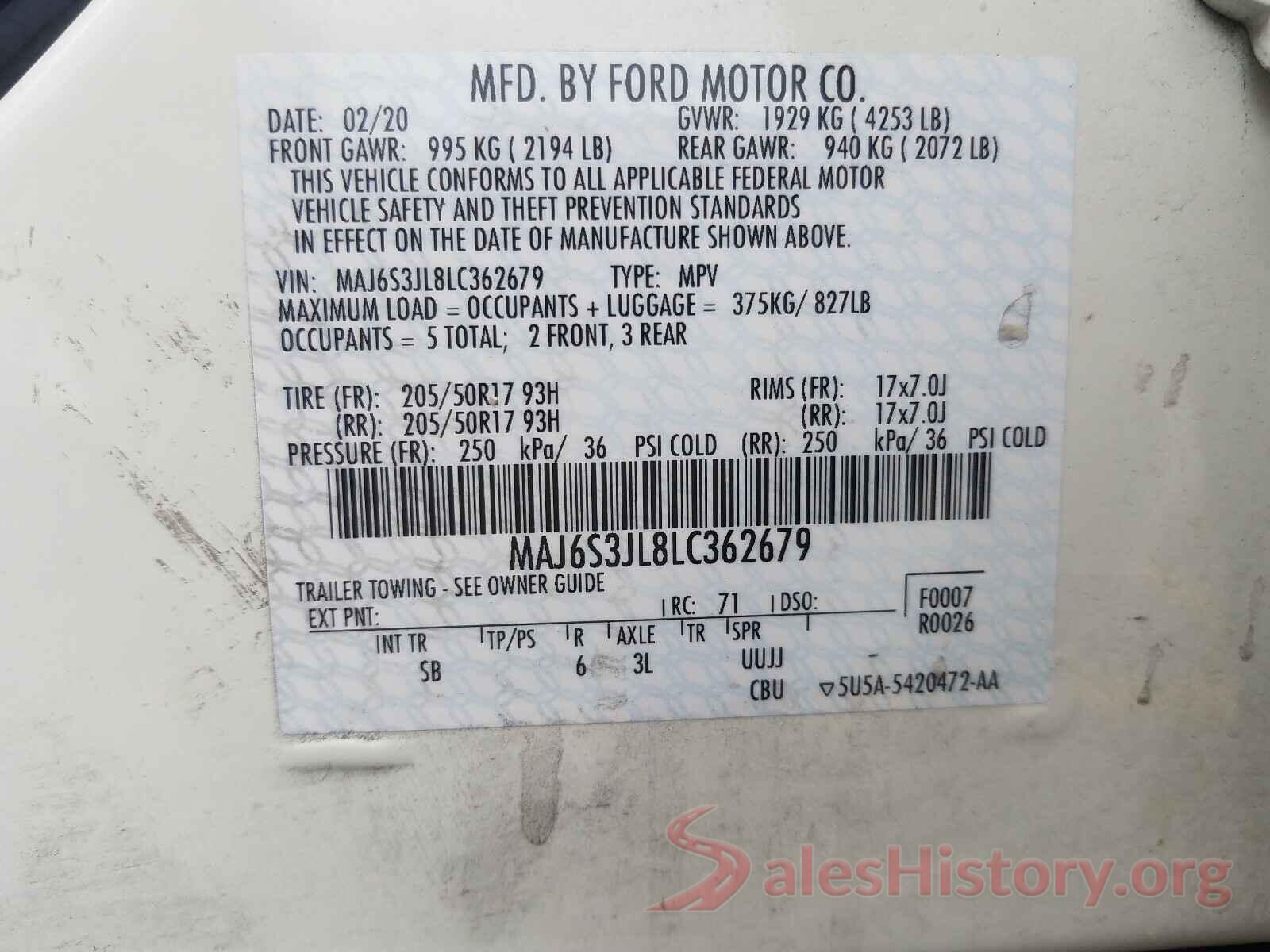 MAJ6S3JL8LC362679 2020 FORD ALL OTHER