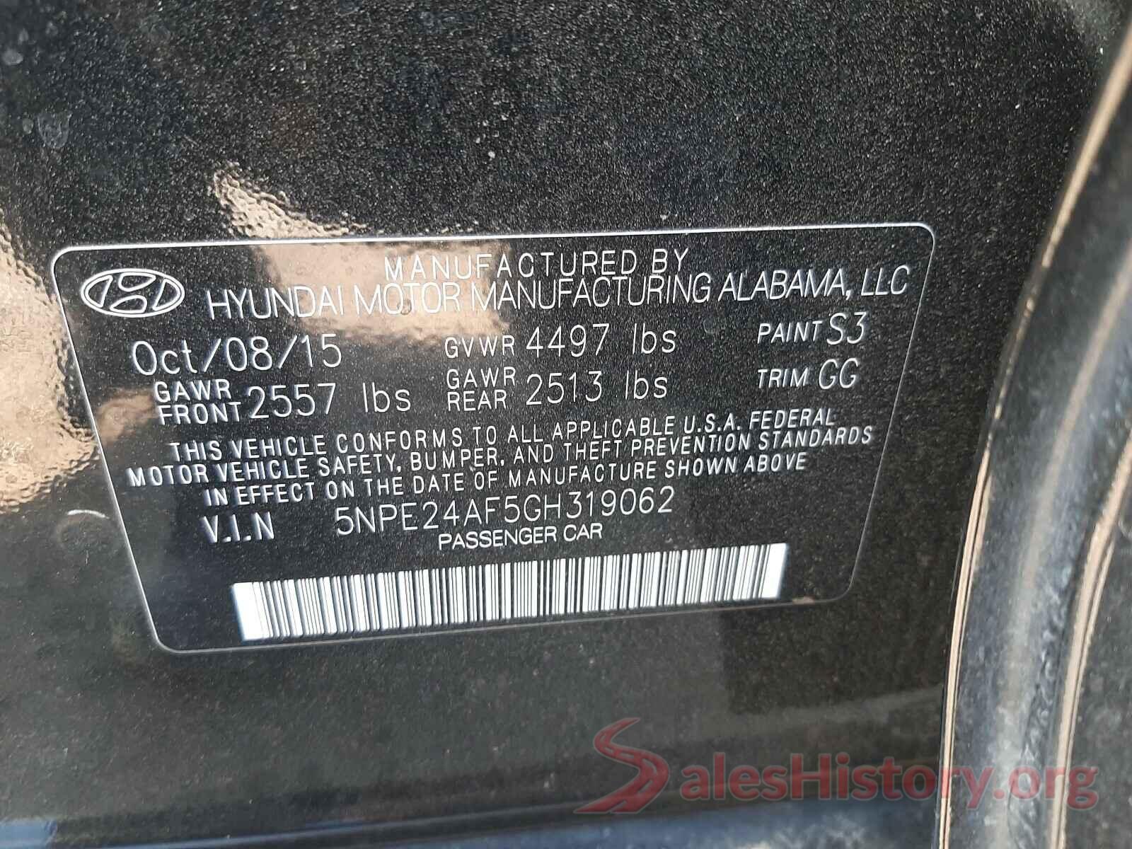 5NPE24AF5GH319062 2016 HYUNDAI SONATA