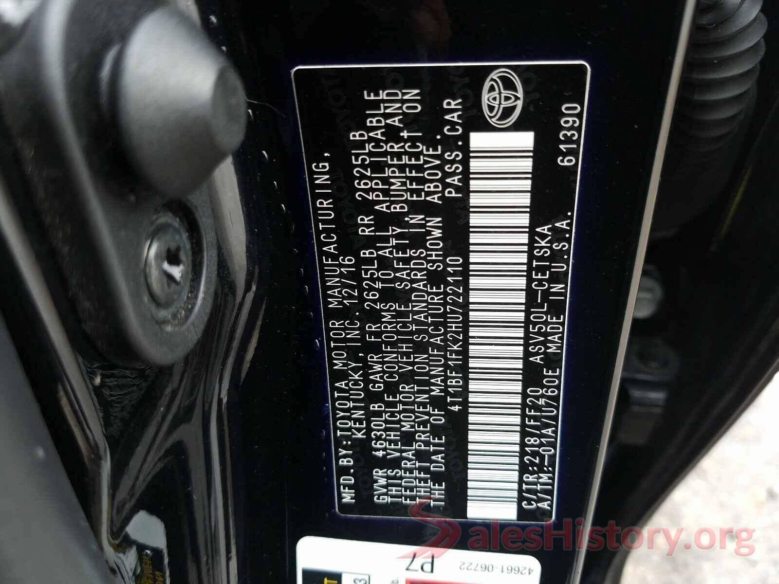 4T1BF1FK2HU722110 2017 TOYOTA CAMRY