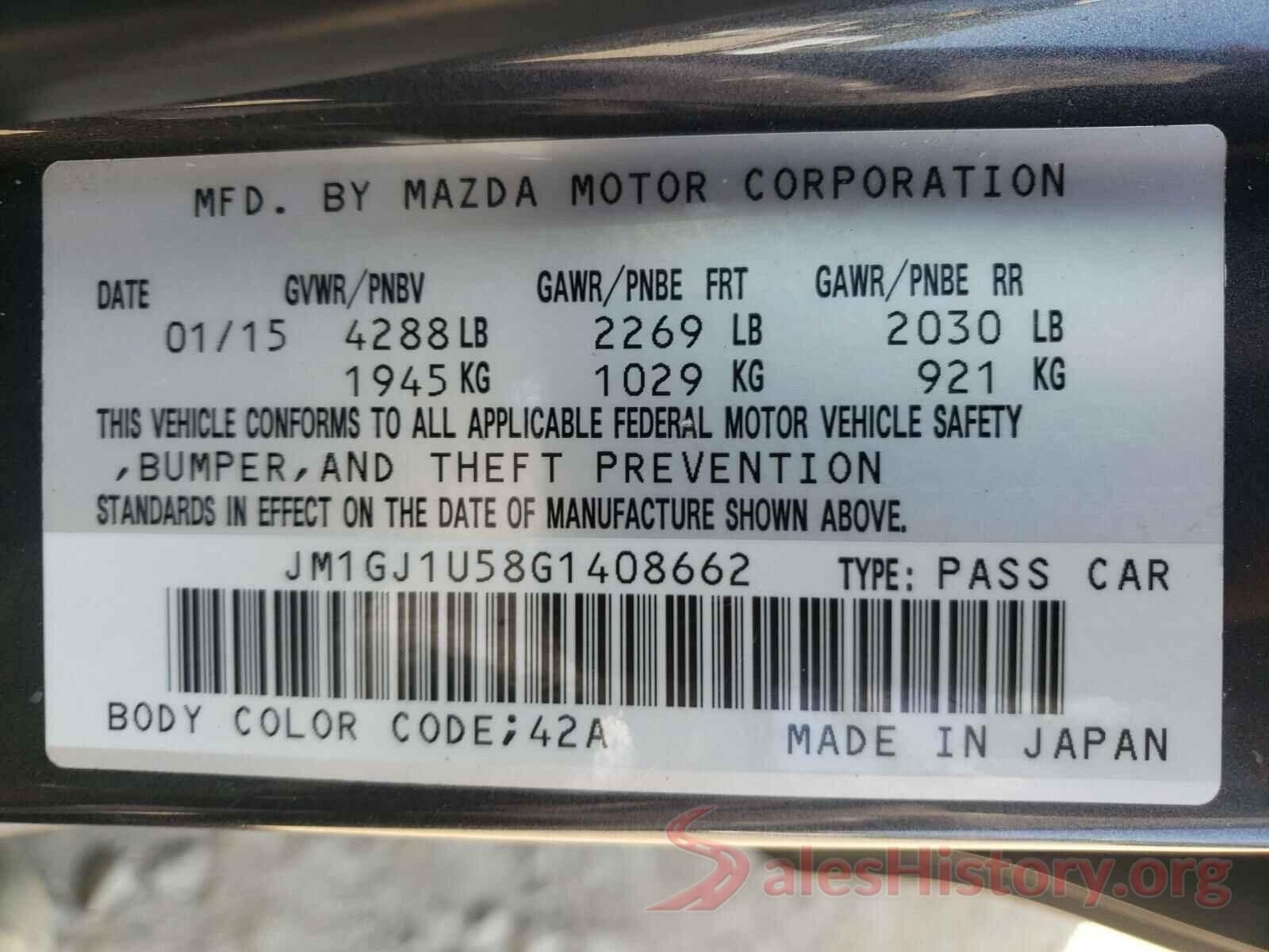 JM1GJ1U58G1408662 2016 MAZDA 6