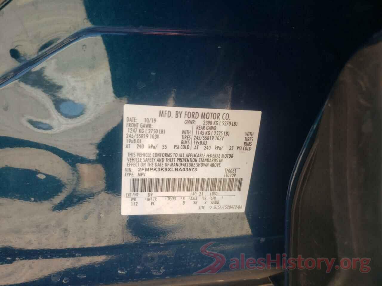 2FMPK3K9XLBA03573 2020 FORD EDGE