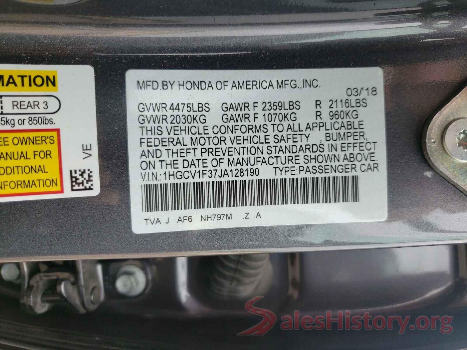 1HGCV1F37JA128190 2018 HONDA ACCORD