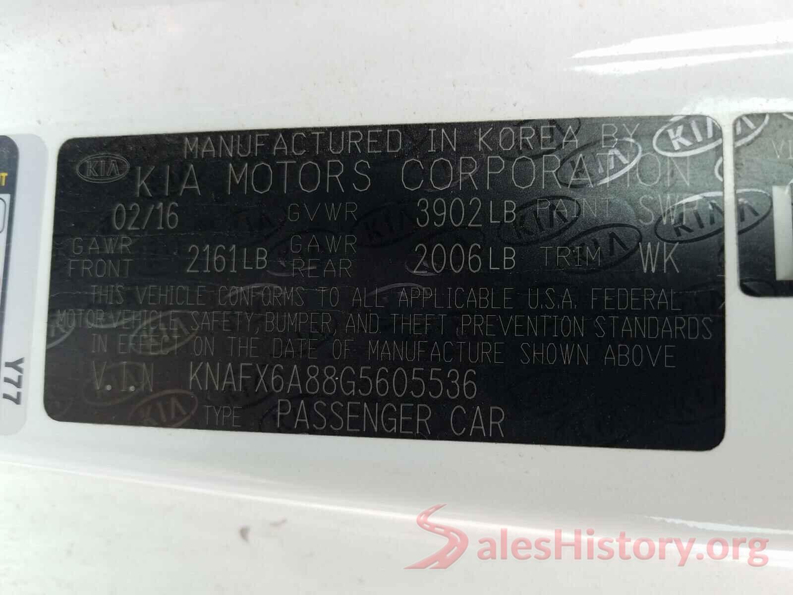 KNAFX6A88G5605536 2016 KIA FORTE