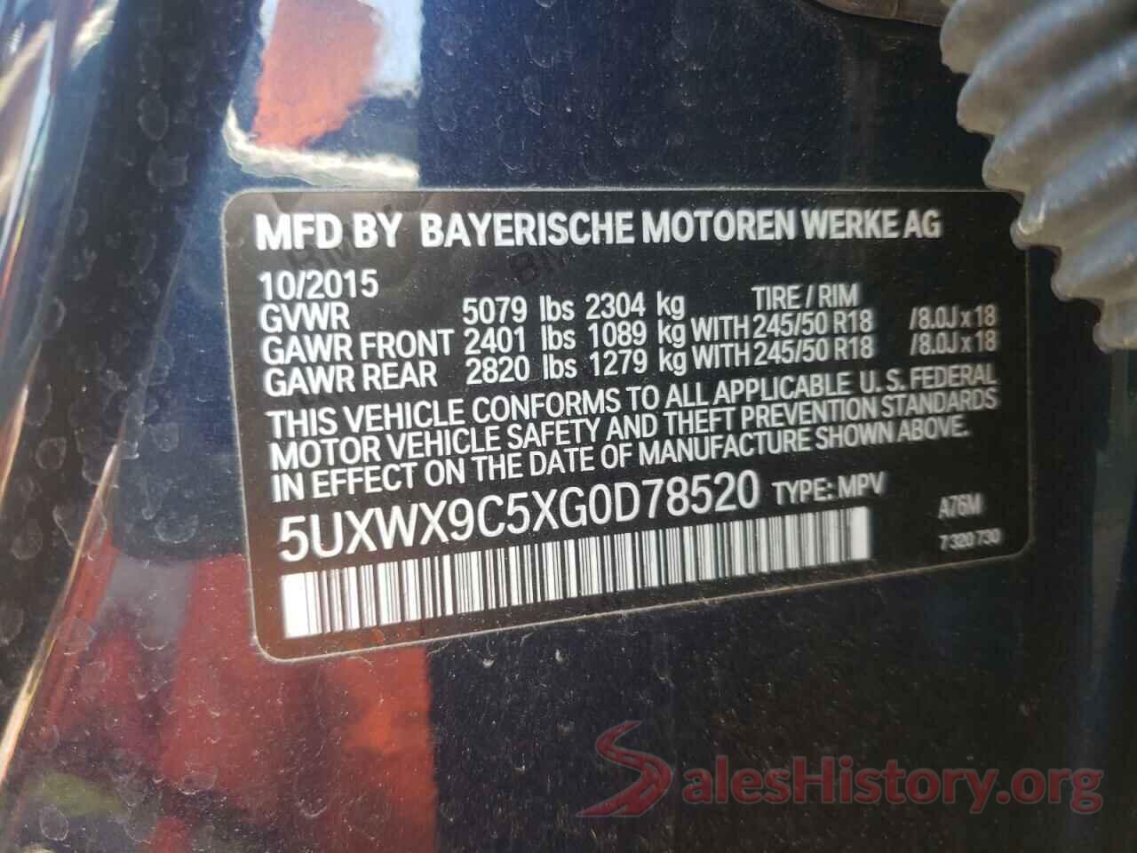 5UXWX9C5XG0D78520 2016 BMW X3