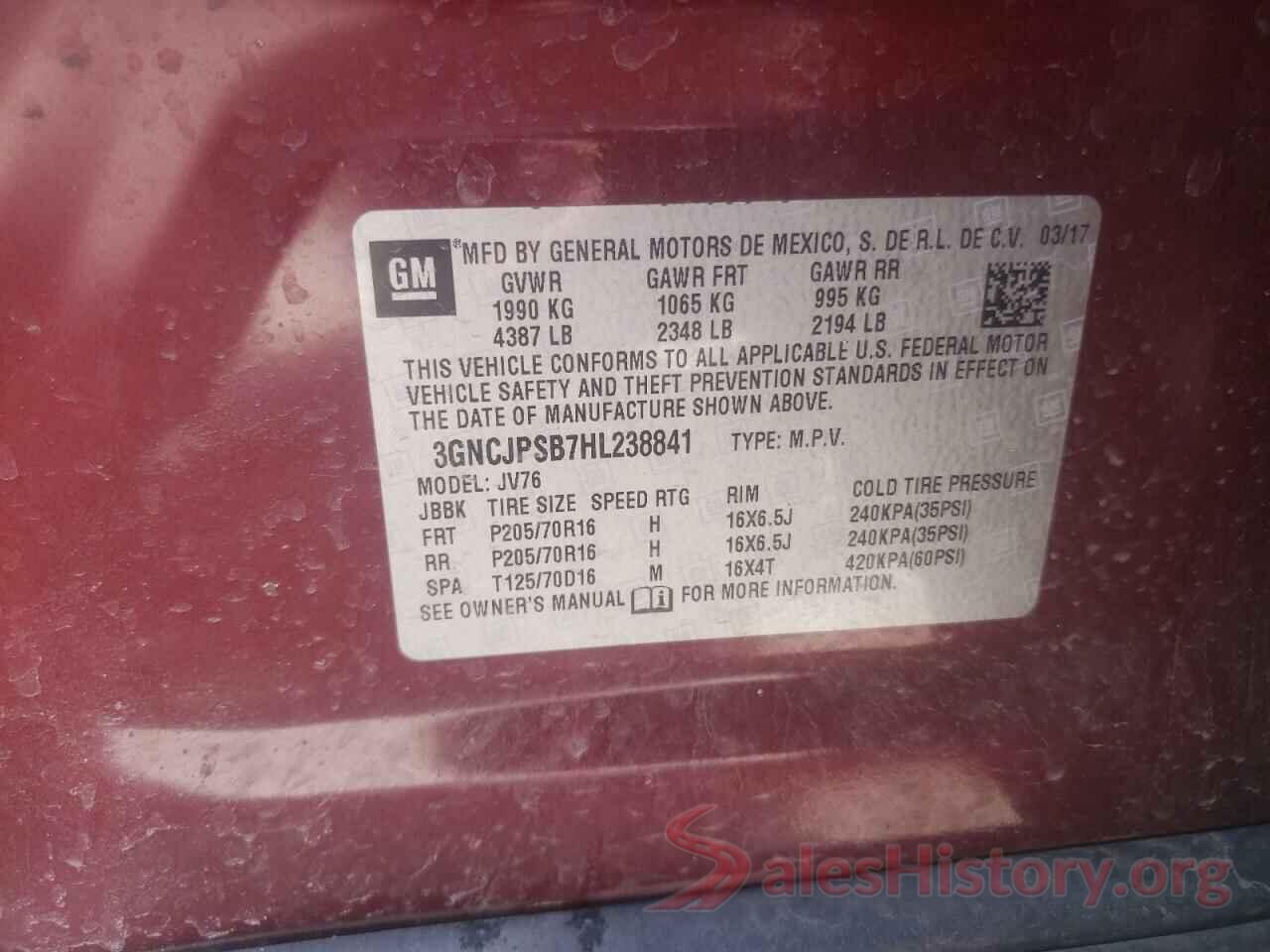 3GNCJPSB7HL238841 2017 CHEVROLET TRAX