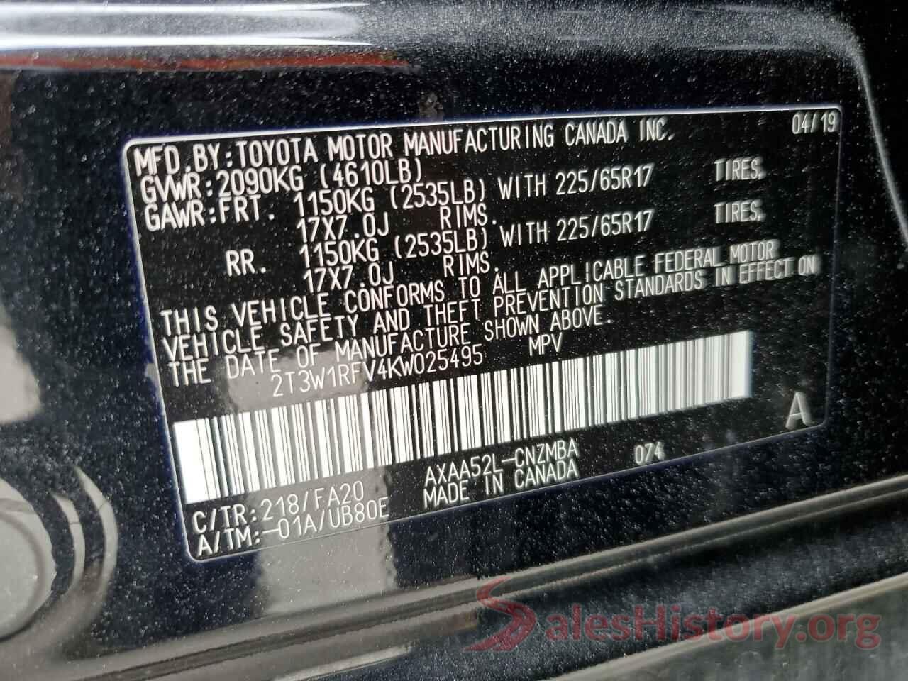 2T3W1RFV4KW025495 2019 TOYOTA RAV4