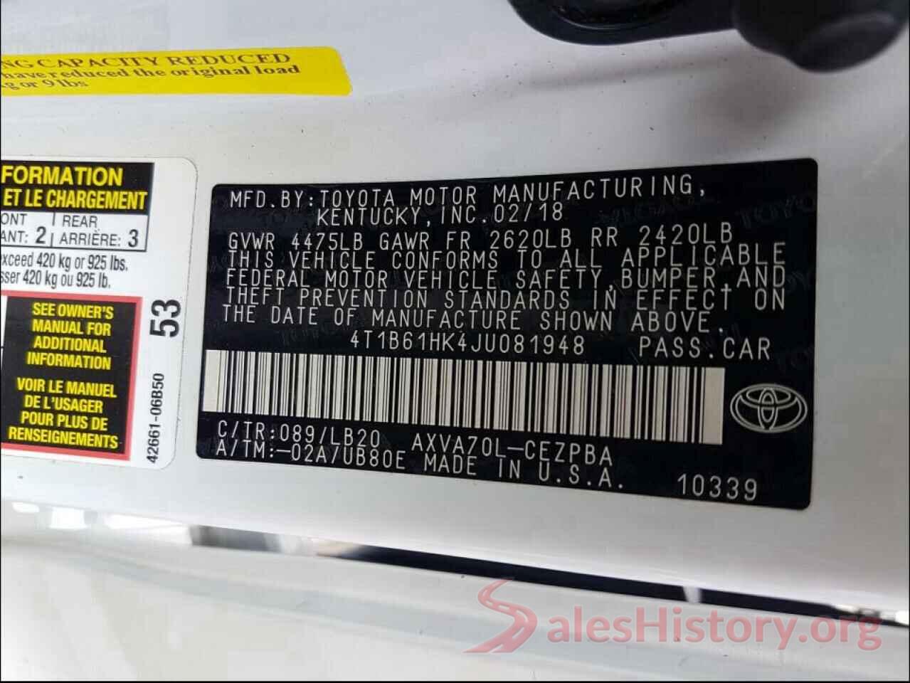 4T1B61HK4JU081948 2018 TOYOTA CAMRY