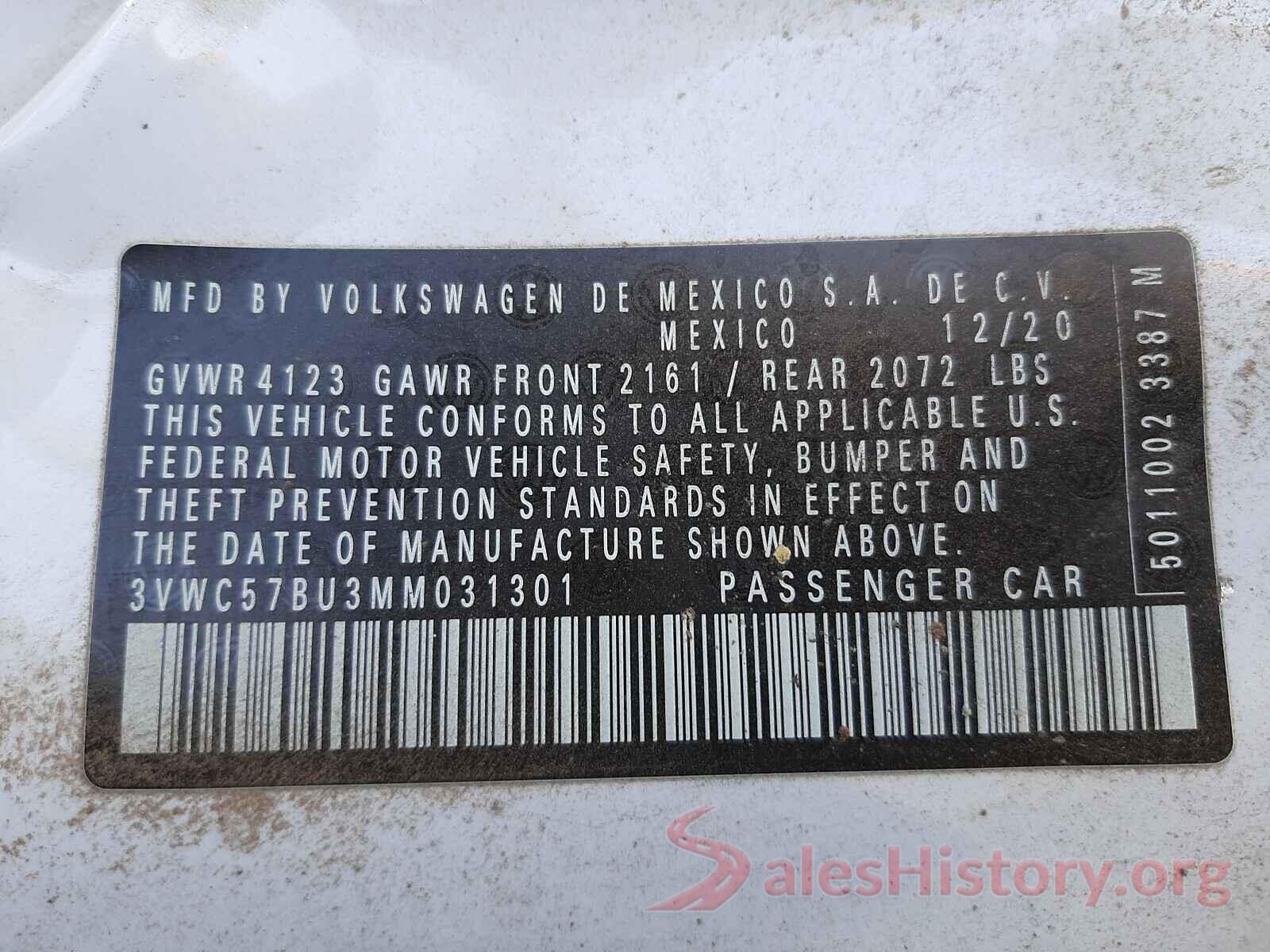 3VWC57BU3MM031301 2021 VOLKSWAGEN JETTA